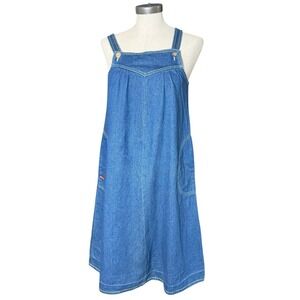 Vintage Mizz Lizz Blue Denim Pinafore Jumper Dress Size 9/10 Medium Wash Cotton